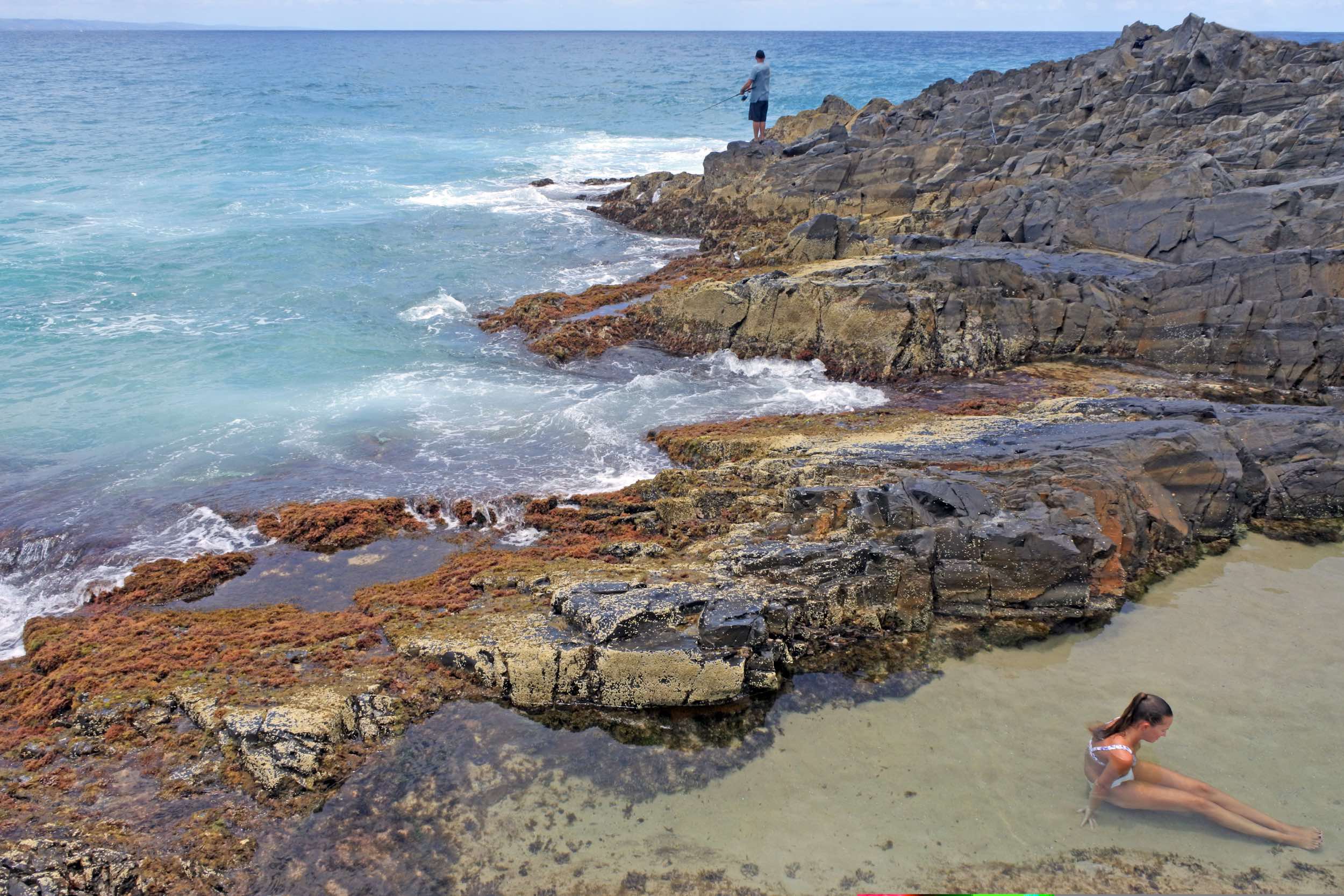 Fairy Pools in Noosa - People swim and fish in Fairy Pools in Noosa, Sunshine Coast