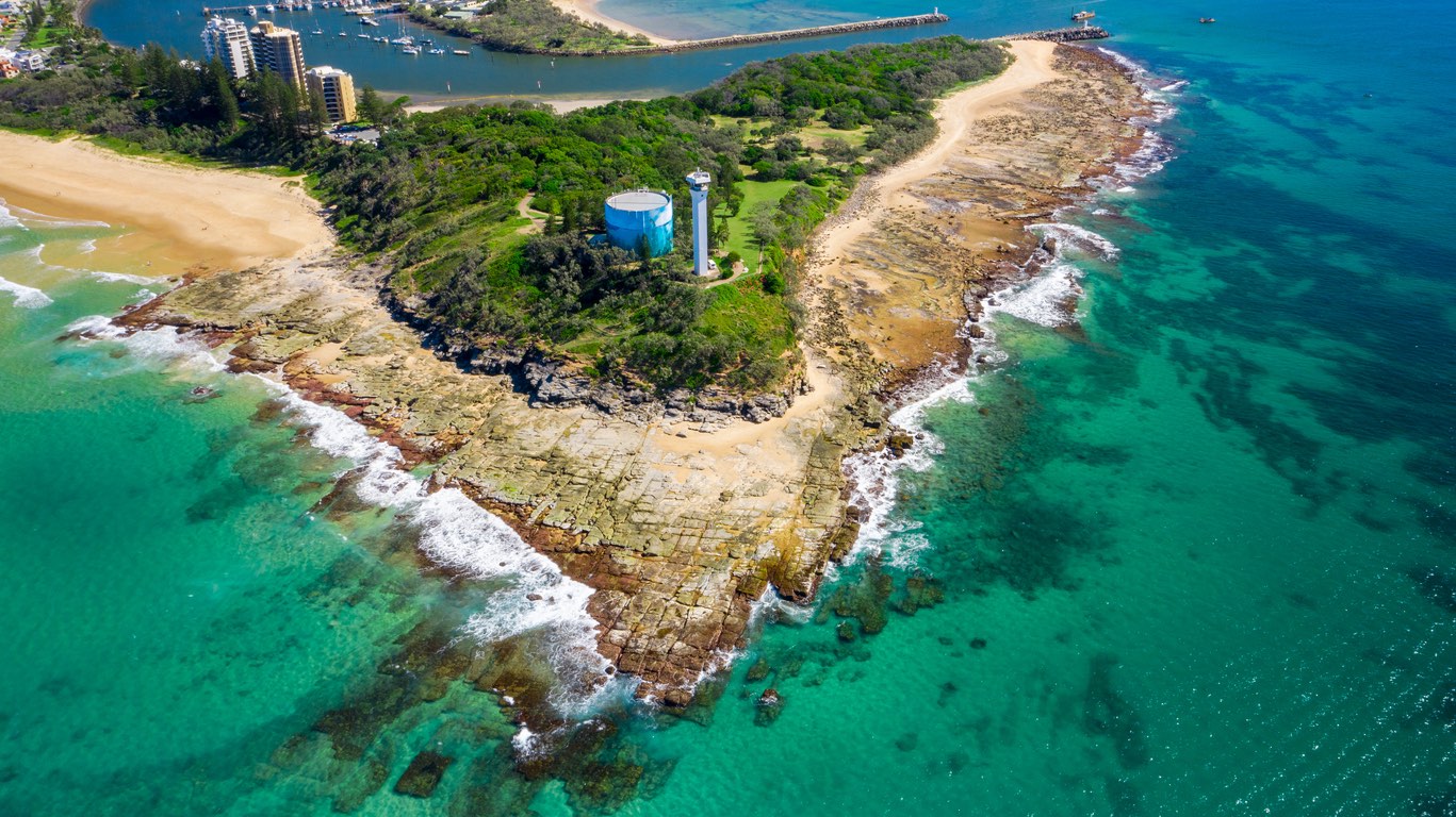 Drone view of Point Cartwright Lighthouse