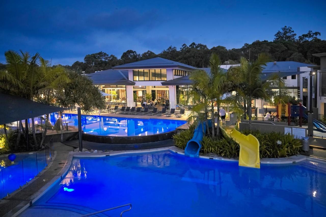 racv noosa resort at night - the pool and slides 
