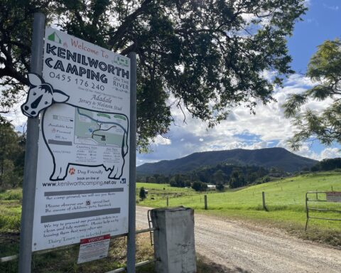 Kenilworth Camping on the River - sign at entrance to camp site