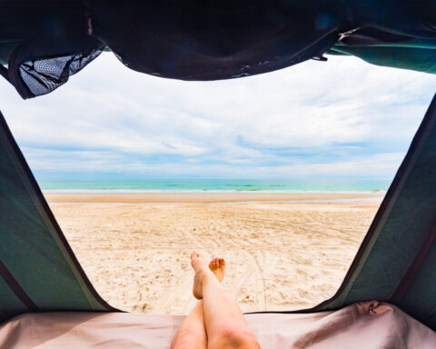 Looking through inside of a roof top tent