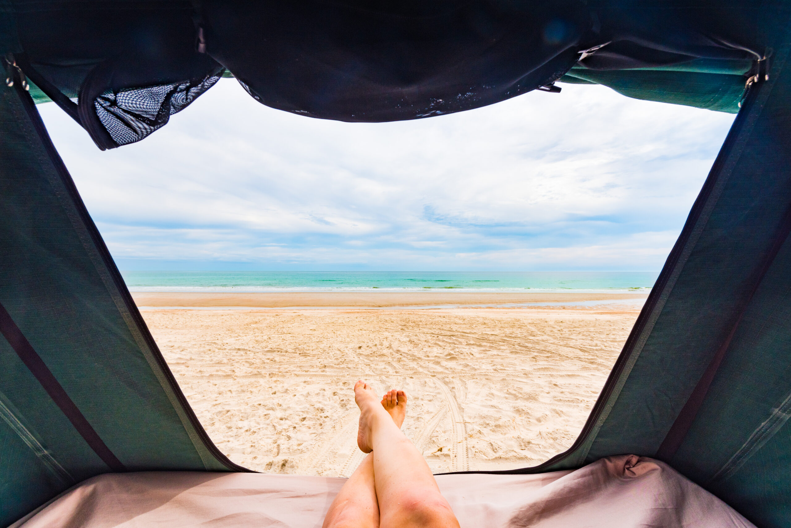 Looking through inside of a roof top tent