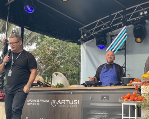 Noosa Eat and Drink Festival Village - Gary Mehigan and George Calombaris on stage